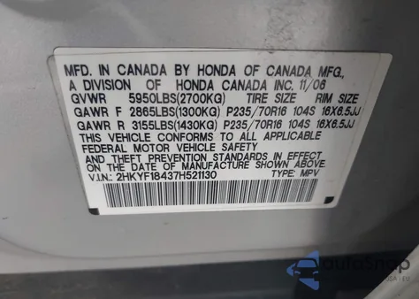 2007 Honda Pilot Ex z USA, uszkodzony, nr VIN 2HKYF18437H521130